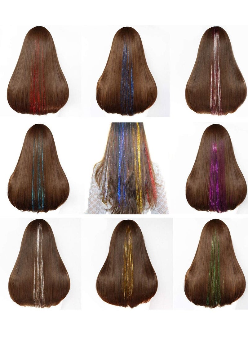 KASTWAVE 9 PCS Girls Hair Accessories Party Highlights Colorful Clip in Tinsel Extensionsn Colored Extensions Synthetic Straight Long Hairpiece - Image 5