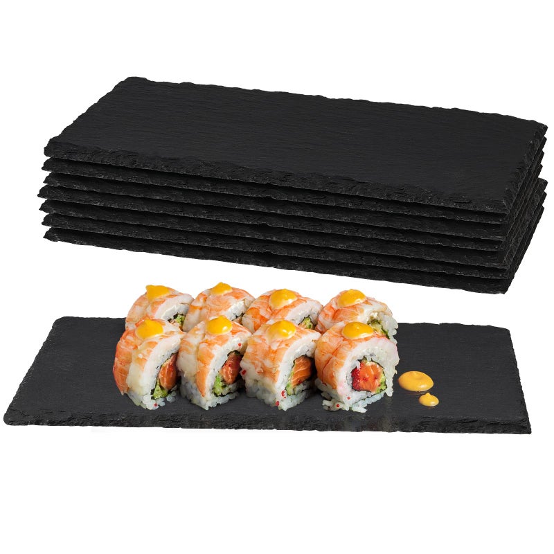 Pingeui 8 Pcs 9 X 6 Inches Black Slate Cheese Board  Rectangular Slate Stone Serving Plates With Natural Edge  Modern Slate Cheese Platter Tray Cutting Board For Cheese  Appetizer  Sushi  Charcuterie - Image 1