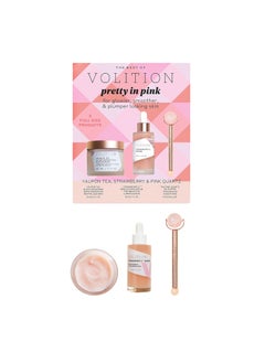 VOLITION Volition Beauty Pretty in Pink Kit with Yaupon Tea Glow-Awakening Moisturizer, Strawberry-C Serum, The Pink Quartz De-Puffer | Brightens, De-Puffs, Soothes 