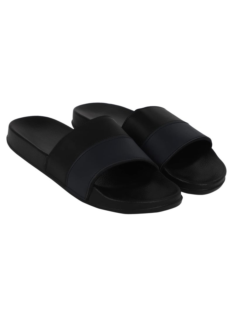 hummel CAMP MEN COLOUR BLOCK SLIDERS Comfortable Cushioned Sole Arch Support Durable Lightweight Flexible Trendy Style Flip flops and Slippers Slides for Men Daily use Chappal - UK 7 Black - Image 1