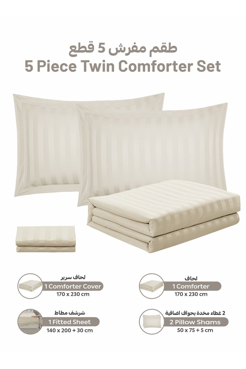 Donetella Striped Comforter Set, Single Size (170x230 cm), 5-Piece Hotel Bedding with 350 GSM Filling – Comforter, Comforter Cover, Fitted Sheet, Pillowshams.  - Image 4