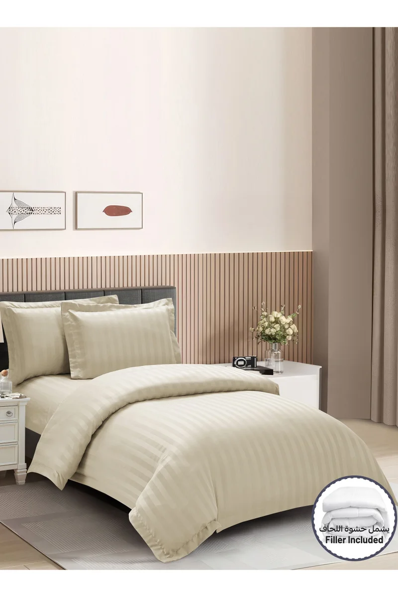 دوناتيلا Striped Comforter Set, Single Size (170x230 cm), 5-Piece Hotel Bedding with 350 GSM Filling – Comforter, Comforter Cover, Fitted Sheet, Pillowshams.