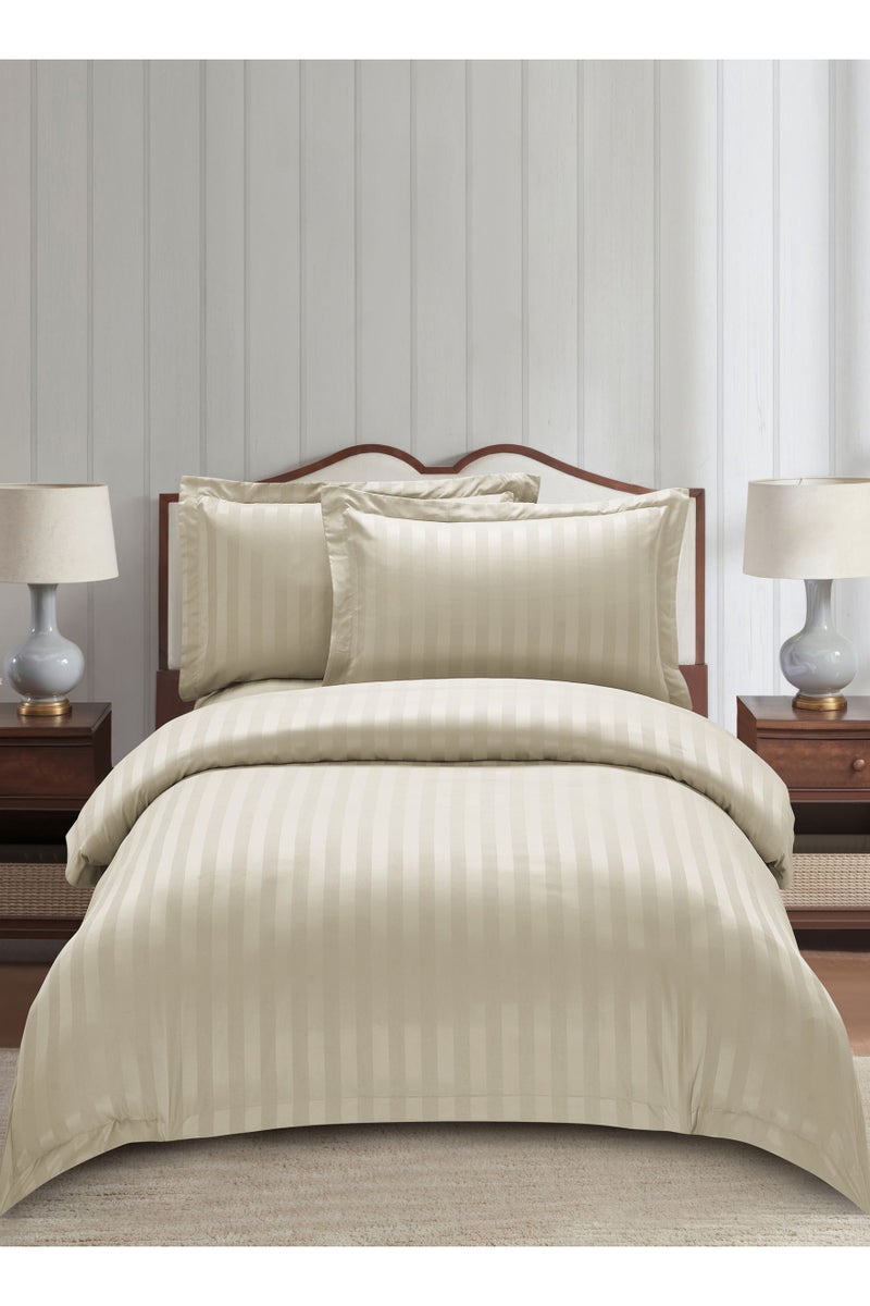 Donetella Striped Comforter Set, Single Size (170x230 cm), 5-Piece Hotel Bedding with 350 GSM Filling – Comforter, Comforter Cover, Fitted Sheet, Pillowshams.  - Image 1