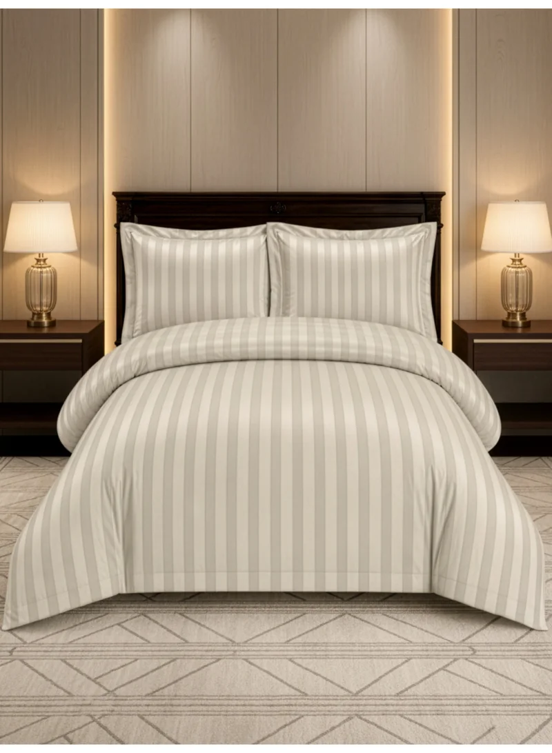 Striped Comforter Set, Single Size (140x200 cm), 5-Piece Hotel Bedding with 350 GSM Filling – Comforter, Comforter Cover, Fitted Sheet, Pillowshams.