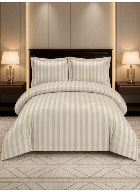 Striped Comforter Set, Single Size (140x200 cm), 5-Piece Hotel Bedding with 350 GSM Filling – Comforter, Comforter Cover, Fitted Sheet, Pillowshams.