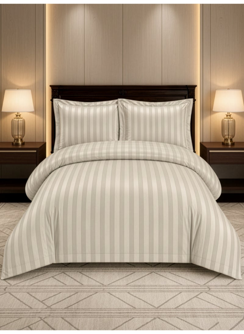 Donetella Striped Comforter Set, Single Size (140x200 cm), 5-Piece Hotel Bedding with 350 GSM Filling – Comforter, Comforter Cover, Fitted Sheet, Pillowshams. - Image 1