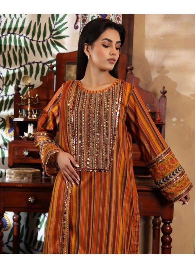 Zaib Unisa Textile Trading Co. L.L.C - 3 Piece Embroidered Handwork Lawn Stitched Dress Soft Stuff Fabric Trouser with Fancy Dupatta Festive Eid Suit - Charizma Collection - Image 1