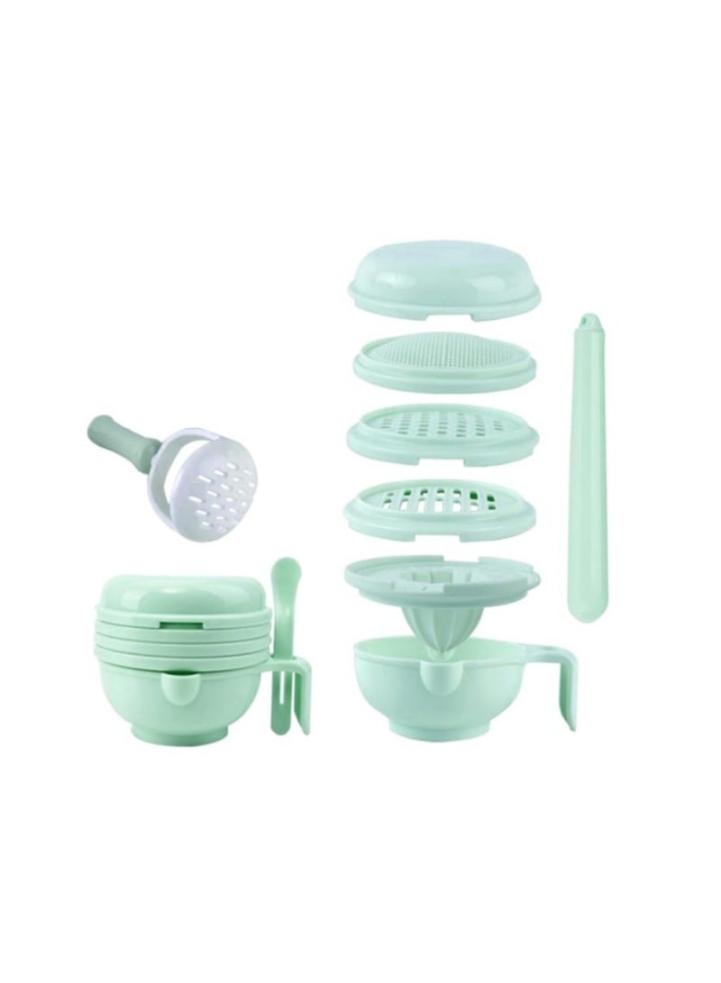 Mmmon Baby Food Maker Set: Toddler Mill with Mash Bowl, Hand Masher, Citrus Juicer, Grater - 8 in 1 Baby Food Processor - Fruits and Vegetables Masher - No BPA (Mint Green) - Image 1