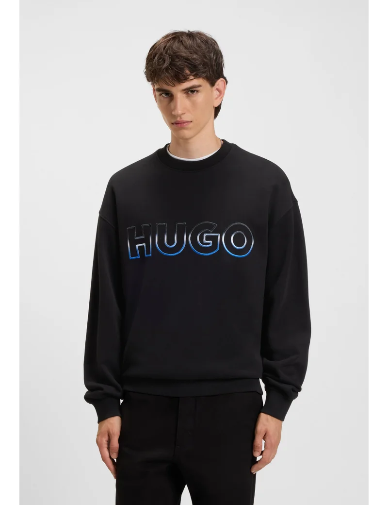 HUGO Cotton-terry sweatshirt with ombré logo embroidery