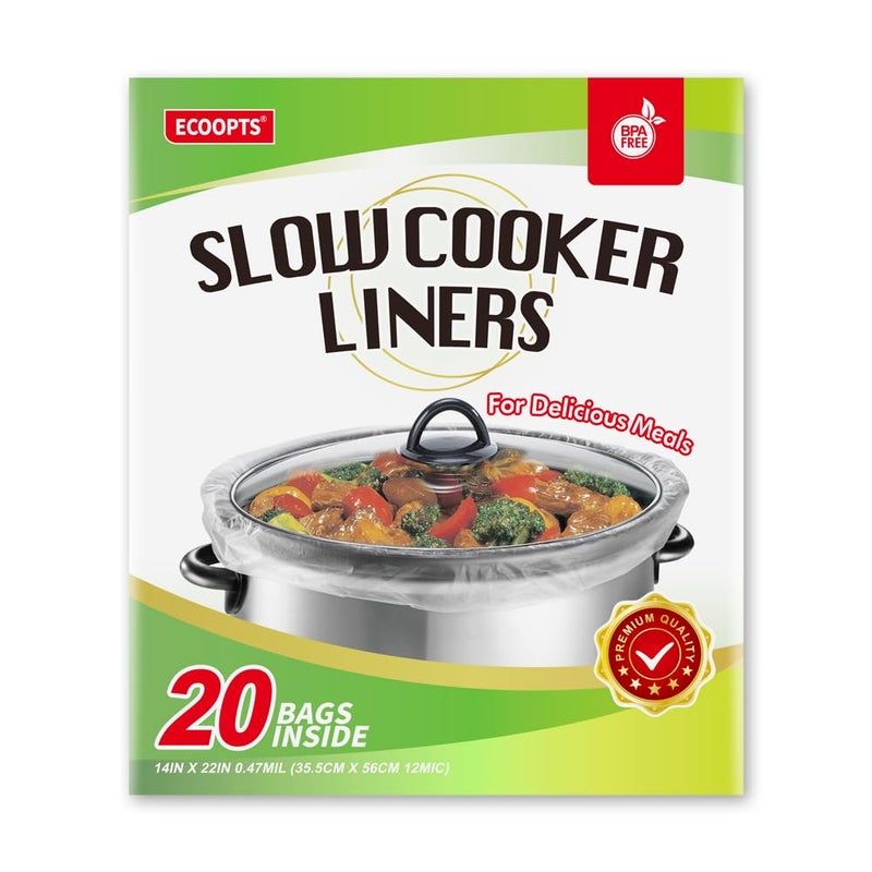 ECOOPTS 20 Bags Extra Large Slow Cooker Liners Slow Cooker Bags Fits 610 QT Pot  Suitable for Oval  Round Pot BPA Free 1 Pack 14x 22 Bags