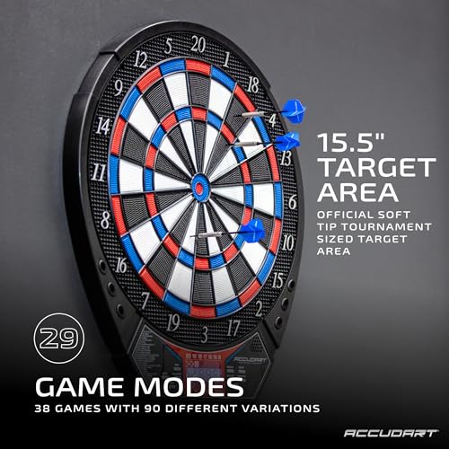 Accudart Rogue Electronic Dartboard 155 Tournament Soft Tip Board 29 Games90 Variations Virtual Opponent Heckler Mode MultiColor Backlit Display Includes Builtin Dart Holders Darts - Image 3