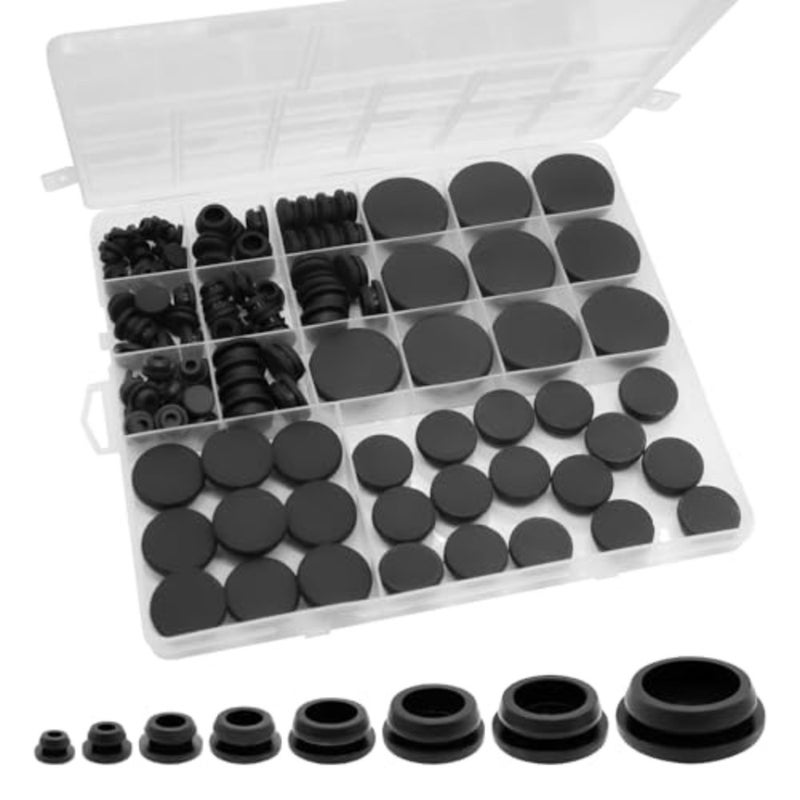 125Pcs Black Rubber Grommet Plug Assortment Kit, Various Sizes Round Hole Silicone Plugs for Car Wiring, Furniture, Toolbox, DIY Projects, Electrical and Mechanical Hole Cover Protection - Image 1