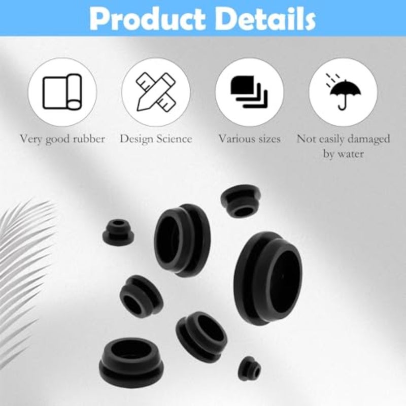125Pcs Black Rubber Grommet Plug Assortment Kit, Various Sizes Round Hole Silicone Plugs for Car Wiring, Furniture, Toolbox, DIY Projects, Electrical and Mechanical Hole Cover Protection - Image 3