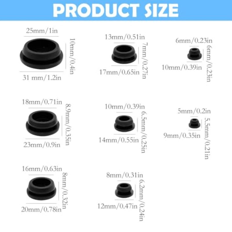 125Pcs Black Rubber Grommet Plug Assortment Kit, Various Sizes Round Hole Silicone Plugs for Car Wiring, Furniture, Toolbox, DIY Projects, Electrical and Mechanical Hole Cover Protection - Image 2