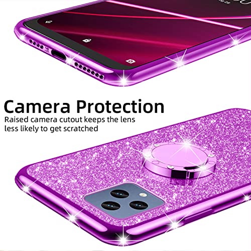 nancheng for T-Mobile Revvl 6 5G Case (Not Revvl 6 Pro), Case for T-Mobile T Phone 5G/Revvl 6X Girls Women Glitter Cute Luxury Soft Silicone Clear Cover with Ring Stand Shockproof Protective Phone Case -Purple - Image 4