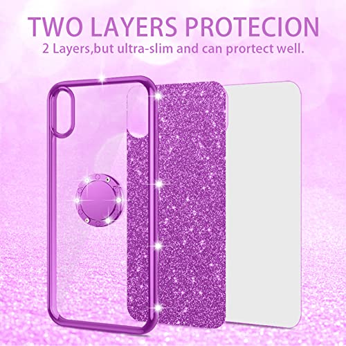 nancheng for T-Mobile Revvl 6 5G Case (Not Revvl 6 Pro), Case for T-Mobile T Phone 5G/Revvl 6X Girls Women Glitter Cute Luxury Soft Silicone Clear Cover with Ring Stand Shockproof Protective Phone Case -Purple - Image 3