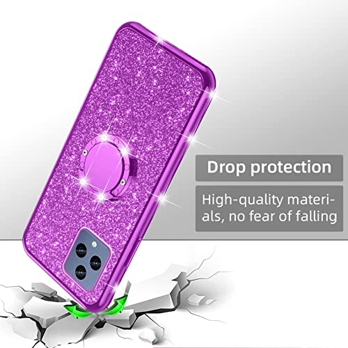 nancheng for T-Mobile Revvl 6 5G Case (Not Revvl 6 Pro), Case for T-Mobile T Phone 5G/Revvl 6X Girls Women Glitter Cute Luxury Soft Silicone Clear Cover with Ring Stand Shockproof Protective Phone Case -Purple - Image 5