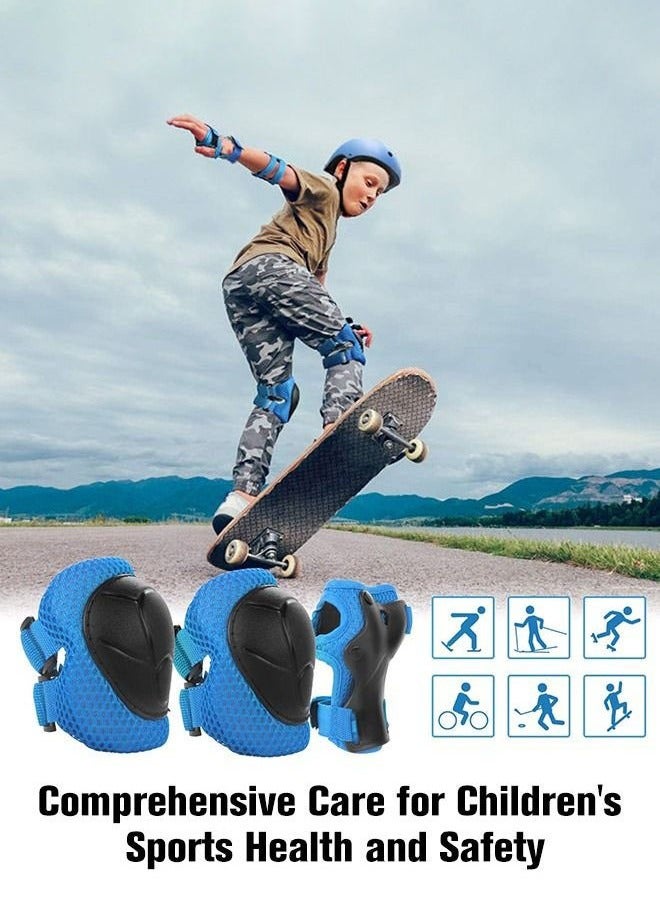 Hanayo 7 Pcs Kids Protective Gear Set Kids Helmet Pad Set Adjustable Kids Bike Helmet Toddler Helmets for Girls Boys Safety Protection Gear for Outdoor Sports(Blue) - Image 2
