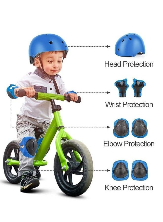 Hanayo 7 Pcs Kids Protective Gear Set Kids Helmet Pad Set Adjustable Kids Bike Helmet Toddler Helmets for Girls Boys Safety Protection Gear for Outdoor Sports(Blue) - Image 3