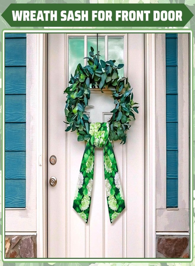 CraftyDream Wreath Sash for Front Door Wreath Satin Sash Blank Sashes Embroidery Monogram Yard Doorway Indoor Outdoor Wall Ribbon Bow Home Decor (White, Green,Hydrangea) - Image 3