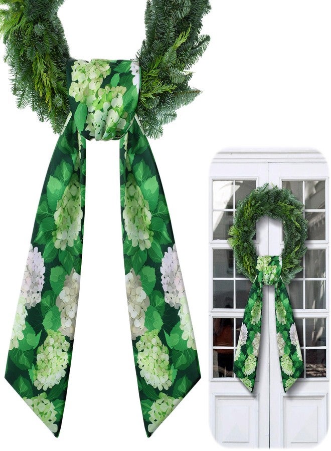 CraftyDream Wreath Sash for Front Door Wreath Satin Sash Blank Sashes Embroidery Monogram Yard Doorway Indoor Outdoor Wall Ribbon Bow Home Decor (White, Green,Hydrangea) - Image 1