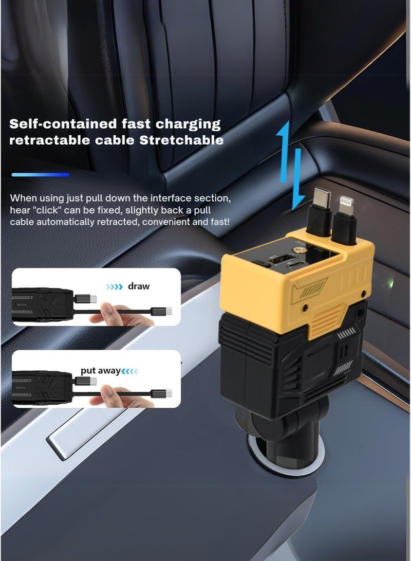 ELTRAZONE 66W 4-in-1 Retractable Car Charger with USB-C & USB-A Ports, Starry Sky Projector, LED Ambient Glow, Fast Charging, Built-in Cables – Compatible with iPhone, Samsung, Pixel & More - Image 3