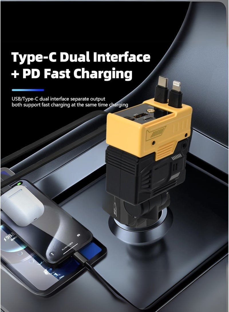 ELTRAZONE 66W 4-in-1 Retractable Car Charger with USB-C & USB-A Ports, Starry Sky Projector, LED Ambient Glow, Fast Charging, Built-in Cables – Compatible with iPhone, Samsung, Pixel & More - Image 4