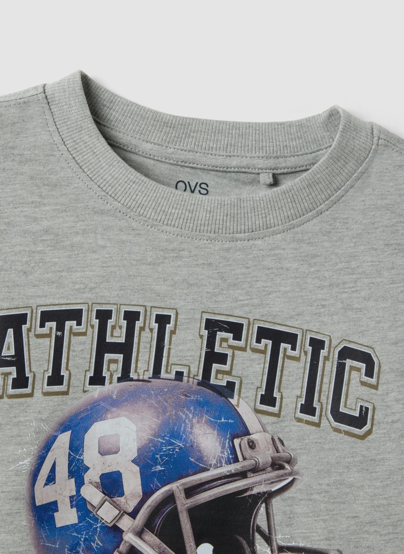 Ovs  OVS Grey Cotton-Viscose Blend T-Shirt With College Print For Boys for Men | Best Price UAE