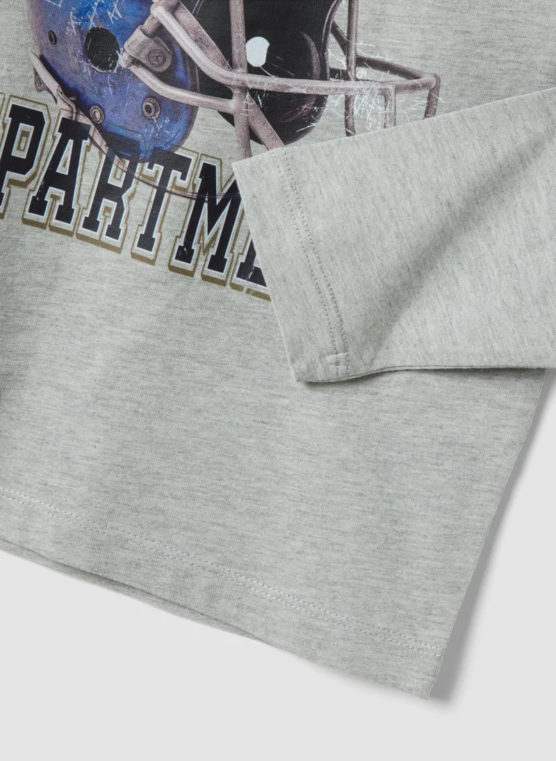Ovs  OVS Grey Cotton-Viscose Blend T-Shirt With College Print For Boys for Men | Best Price UAE