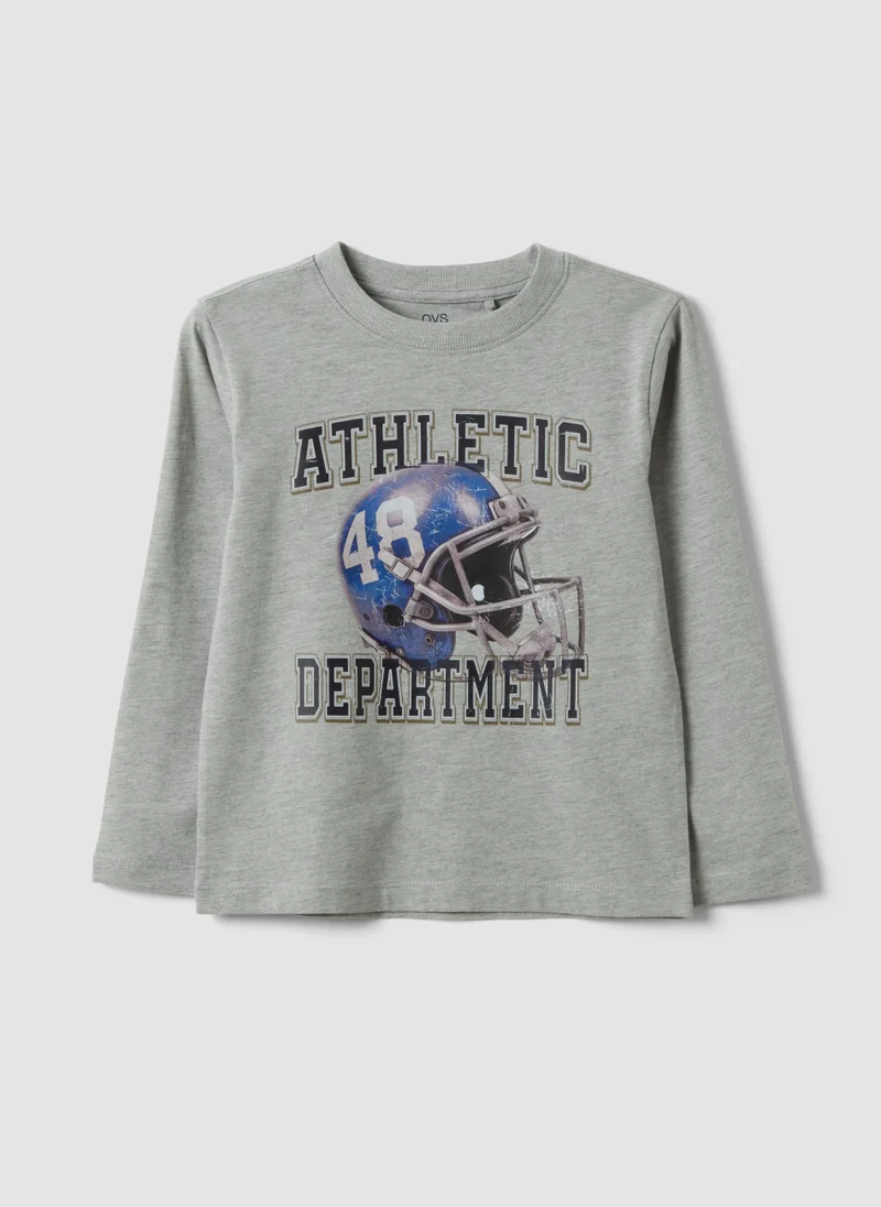 Ovs OVS Grey Cotton-Viscose Blend T-Shirt With College Print For Boys