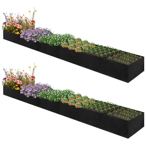 VZZNN 2Pack 12x2x1ft Fabric Raised Garden Bed 6 Grids Plant Grow Bags Outdoor Planter Box NonWoven Fabric Patio Planting Bed Garden Grow Bed Bag for Growing Herbs Flowers and Vegetables - Image 1