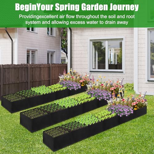 VZZNN 2Pack 12x2x1ft Fabric Raised Garden Bed 6 Grids Plant Grow Bags Outdoor Planter Box NonWoven Fabric Patio Planting Bed Garden Grow Bed Bag for Growing Herbs Flowers and Vegetables - Image 3