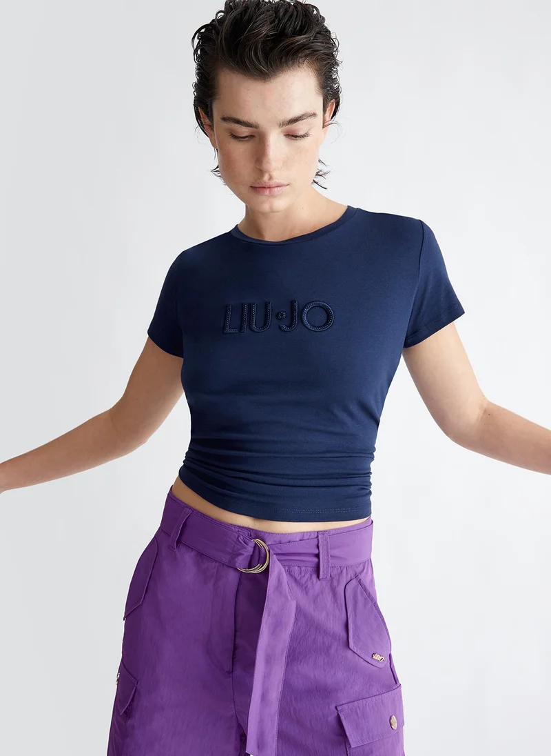 Liu Jo T-shirt with embroidered logo and rhinestones