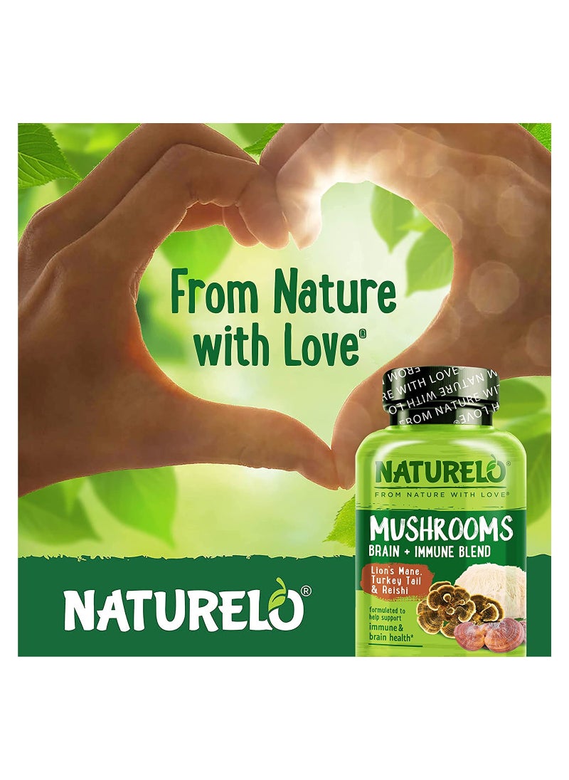 NATURELO - Mushroom Brain, Immune Blend Lion's Mane Turkey Tail, Reishi Formulated To Help Support Immune And Brain Health- 90 Vegetarian Capsule - Image 1