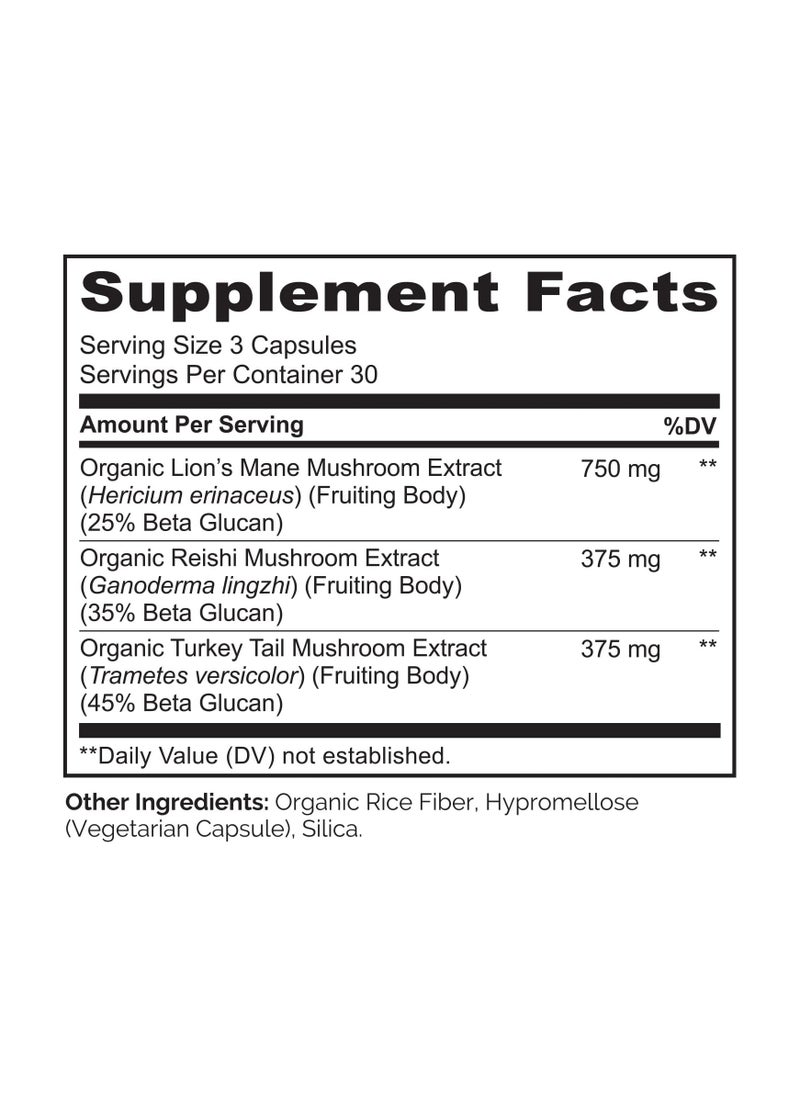 NATURELO - Mushroom Brain, Immune Blend Lion's Mane Turkey Tail, Reishi Formulated To Help Support Immune And Brain Health- 90 Vegetarian Capsule - Image 1