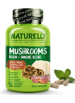 NATURELO Mushroom Brain, Immune Blend Lion's Mane Turkey Tail, Reishi Formulated To Help Support Immune And Brain Health- 90 Vegetarian Capsule  - Image 1