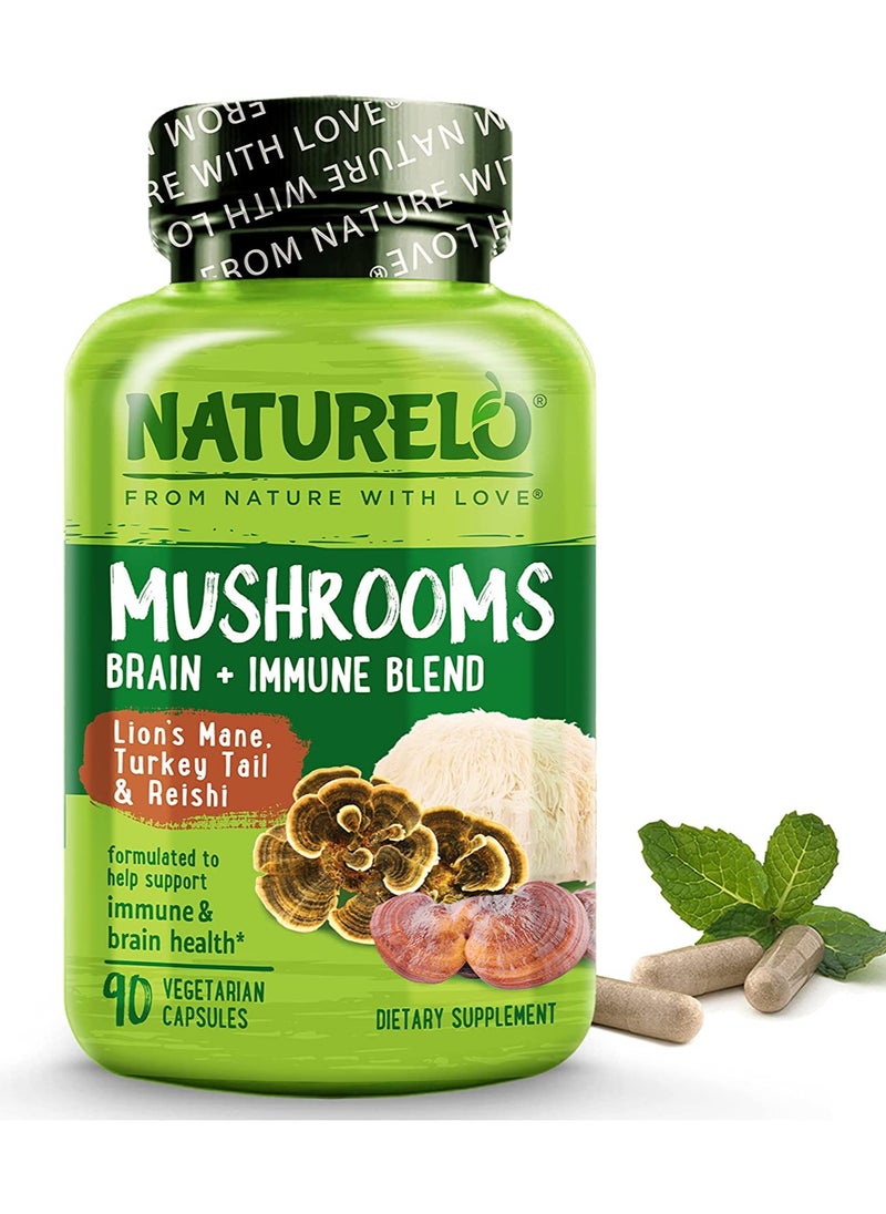 NATURELO - Mushroom Brain, Immune Blend Lion's Mane Turkey Tail, Reishi Formulated To Help Support Immune And Brain Health- 90 Vegetarian Capsule - Image 1