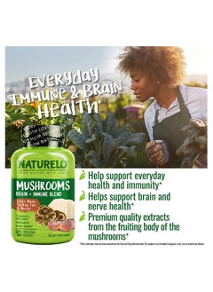 NATURELO Mushroom Brain, Immune Blend Lion's Mane Turkey Tail, Reishi Formulated To Help Support Immune And Brain Health- 90 Vegetarian Capsule  - Image 4