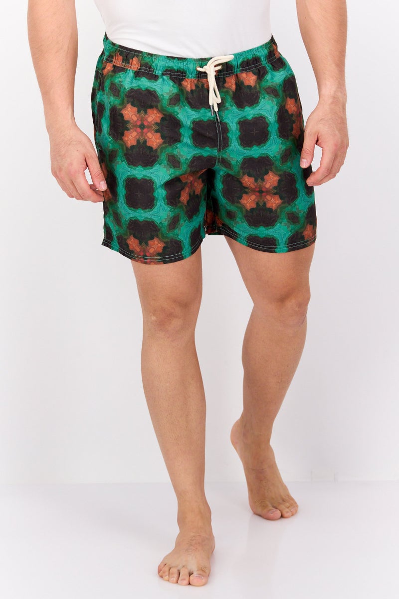 Paperbacks Men Abstract Print Drawstring Board Shorts, Green - Image 1