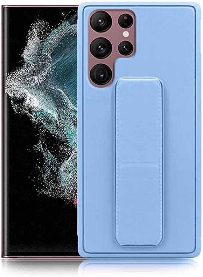Samsung Galaxy S22 Ultra - غطاء سيليكون جديد بمقبض إصبع 2 في 1 وحامل هاتف - أزرق - Image 1
