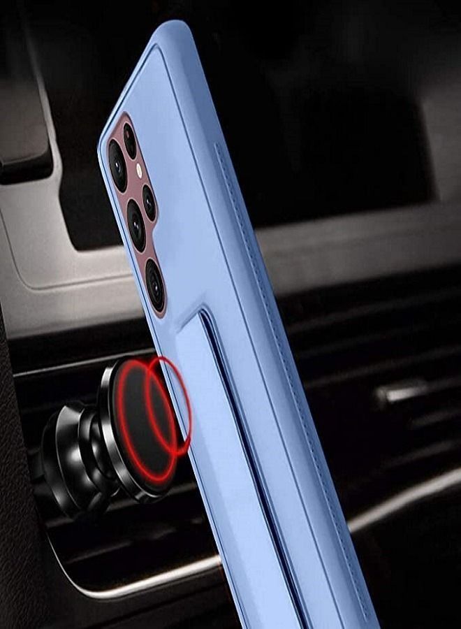 Samsung Galaxy S22 Ultra - غطاء سيليكون جديد بمقبض إصبع 2 في 1 وحامل هاتف - أزرق - Image 5