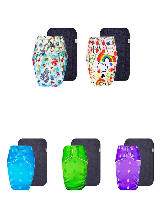 حفاضات قماشية فاخرة من دمبلدو مع حشوة رمادية (عبوة من 5) | مضادة للحساسية | قابلة لإعادة الاستخدام والغسل | أزرار كبس قابلة للتعديل | تغيير حفاضات بدون قلق | من 3 أشهر إلى 3 سنوات | للجنسين - Image 1