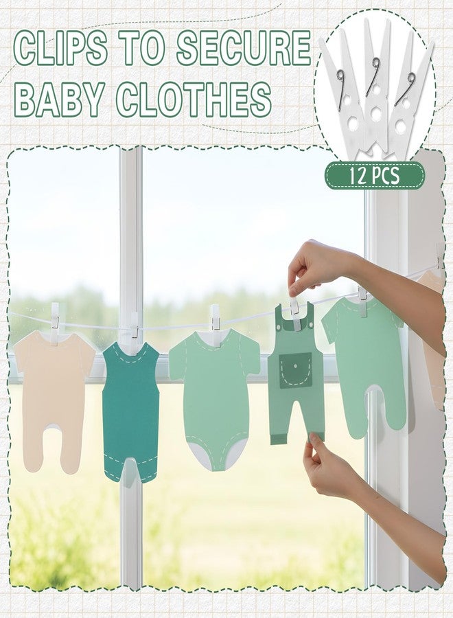 Solsew Green Neutral Baby Shower Banner Decorations 12 Pcs Felt Baby Clothes Bodysuit Clothesline Garland Banner for Gender Reveal Welcome Newborn Birthday Party Supplies - Image 4