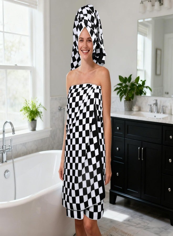 Jacquotha Black and White Towels Set of 8, Cute Checkered Towels for Bathroom Decor, 2 Bath, 2 Hand, 4 Washcloths, Cotton - Image 5