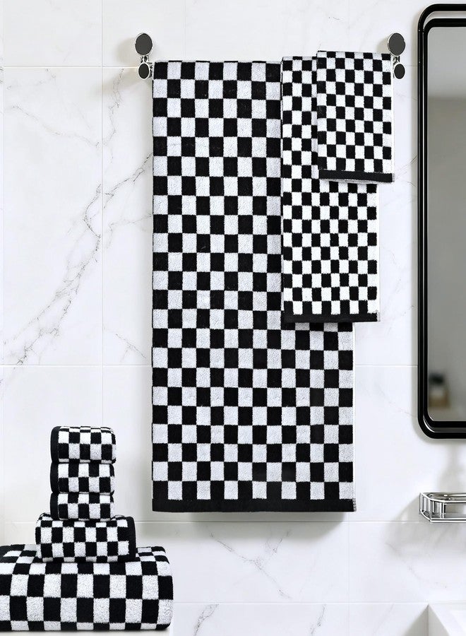 Jacquotha Black and White Towels Set of 8, Cute Checkered Towels for Bathroom Decor, 2 Bath, 2 Hand, 4 Washcloths, Cotton - Image 4