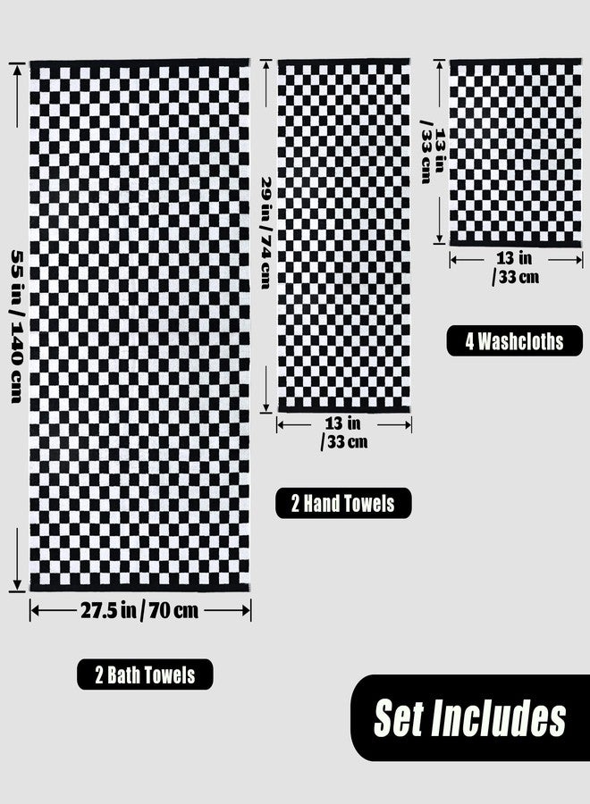 Jacquotha Black and White Towels Set of 8, Cute Checkered Towels for Bathroom Decor, 2 Bath, 2 Hand, 4 Washcloths, Cotton - Image 2