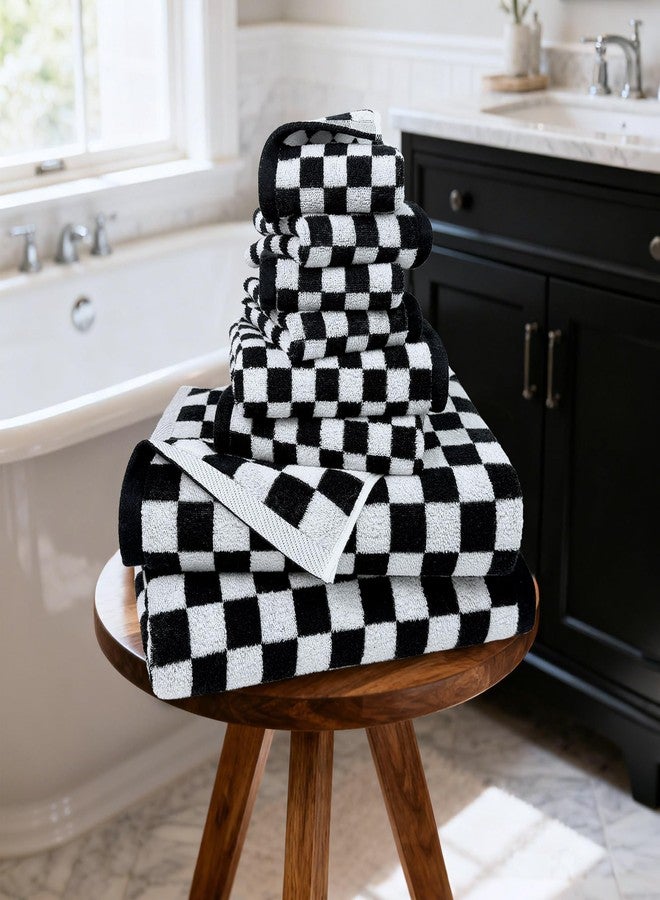 Jacquotha Black and White Towels Set of 8, Cute Checkered Towels for Bathroom Decor, 2 Bath, 2 Hand, 4 Washcloths, Cotton - Image 3