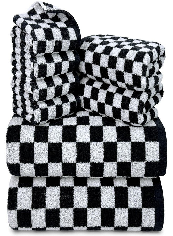 Jacquotha Black and White Towels Set of 8, Cute Checkered Towels for Bathroom Decor, 2 Bath, 2 Hand, 4 Washcloths, Cotton - Image 1