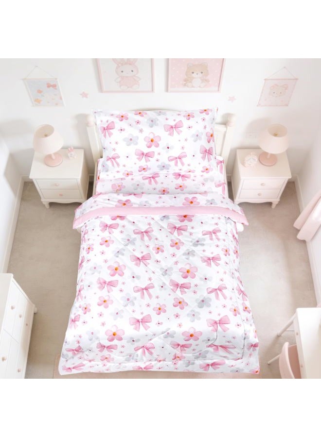 Hooyax Toddler Bedding Set for Girls - 4 Piece Bow Toddler Comforter Set Includes Fitted Sheet, Comforter, Pillowcase & Flat Sheet - Soft Comfort Microfiber for All Seasons - Image 1