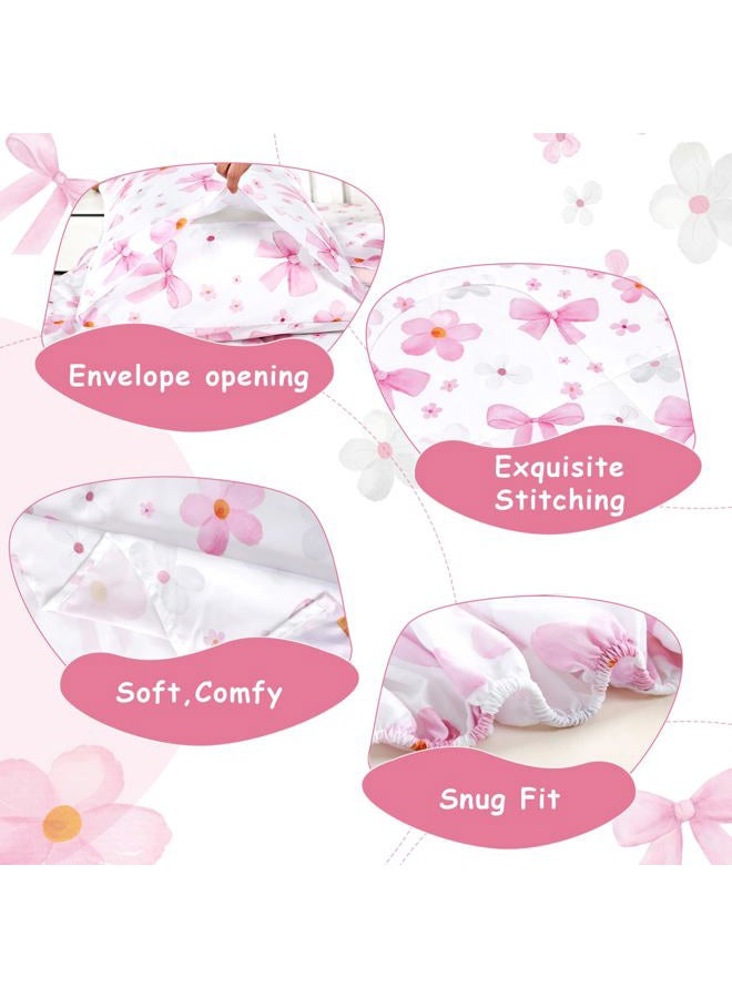 Hooyax Toddler Bedding Set for Girls - 4 Piece Bow Toddler Comforter Set Includes Fitted Sheet, Comforter, Pillowcase & Flat Sheet - Soft Comfort Microfiber for All Seasons - Image 4